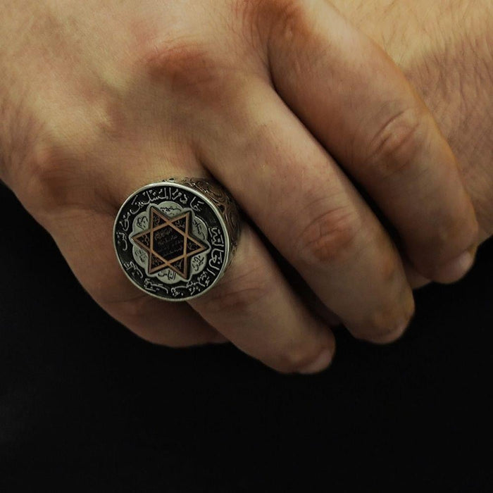 Turkish Sterling Silver Ring with Seal of Solomon is a bold and meaningful piece crafted from solid 925 Sterling Silver.