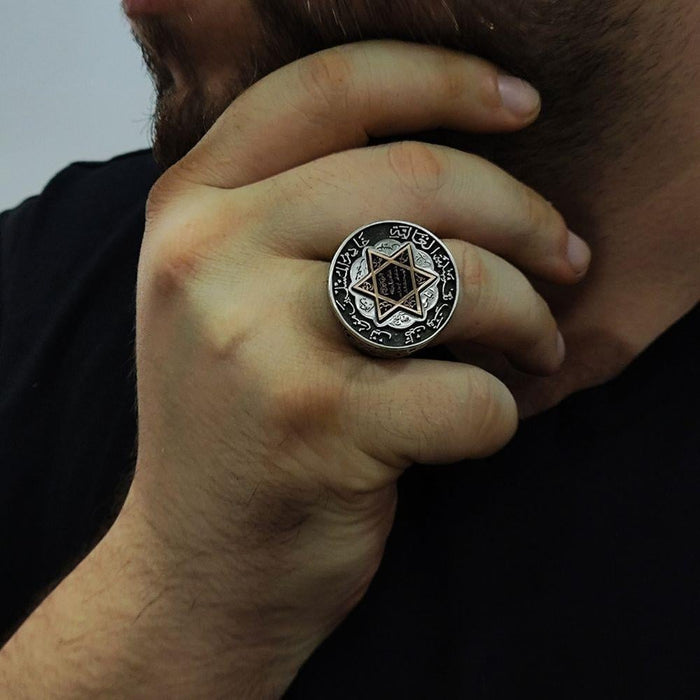 Turkish Sterling Silver Ring with Seal of Solomon is a bold and meaningful piece crafted from solid 925 Sterling Silver.