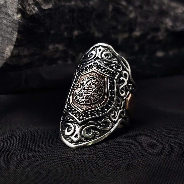 Crafted from solid 925 Sterling Silver, this bold Turkish Sterling Silver Ring with Solomon Seal Zircon brings together powerful symbolism and masterful metalwork.