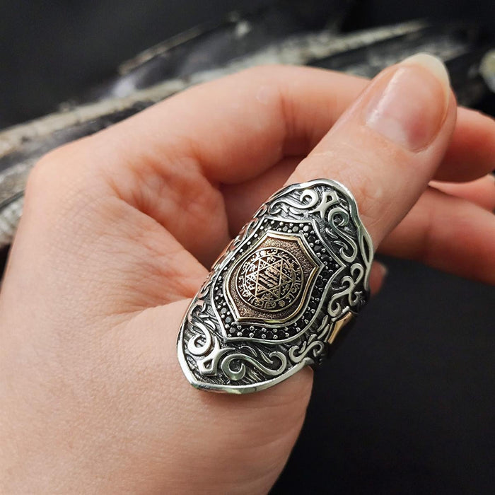 Crafted from solid 925 Sterling Silver, this bold Turkish Sterling Silver Ring with Solomon Seal Zircon brings together powerful symbolism and masterful metalwork.