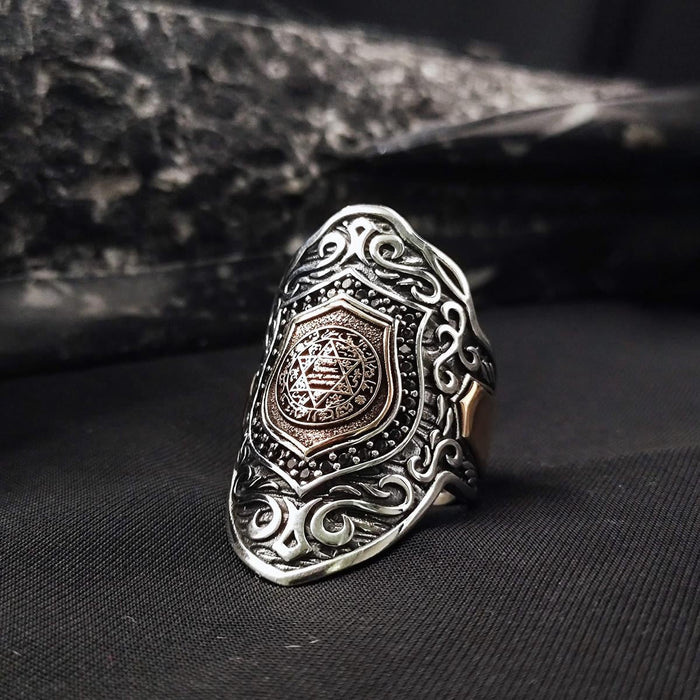 Crafted from solid 925 Sterling Silver, this bold Turkish Sterling Silver Ring with Solomon Seal Zircon brings together powerful symbolism and masterful metalwork.