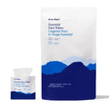 Ursa Major Essential Face Wipes, 20 pack pouch with individual wipe next to it coming out of its packaging.