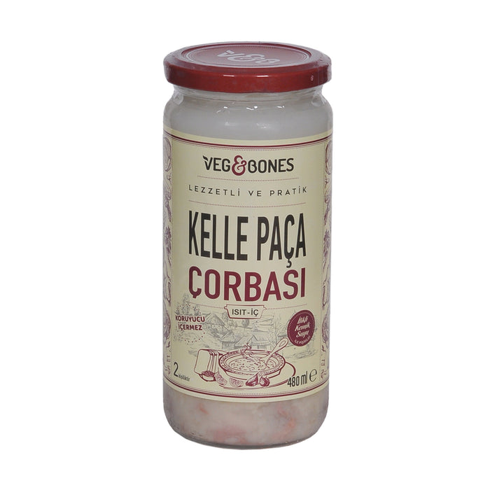Veg & Bones Kelle Paca Soup is a traditional Turkish specialty made with rich bone broth, tender cuts of beef head meat, tongue, and trotters.