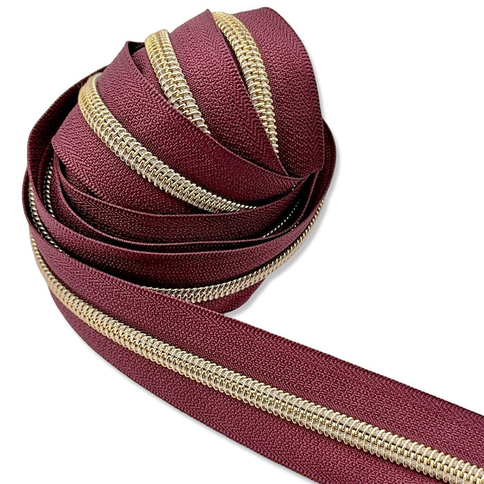 Vintage Maroon | #5 Light Gold Zipper by the Yard - 3 Yard Singles
