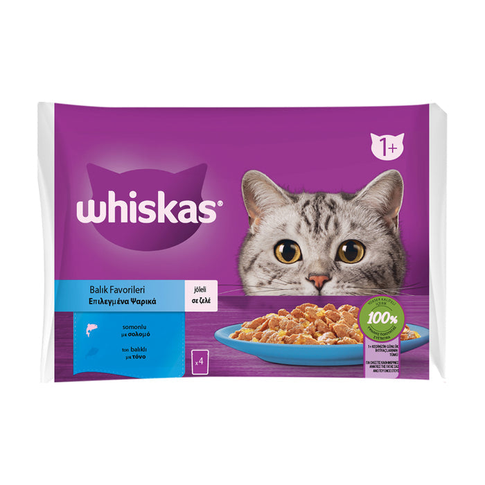 Whiskas Tuna Selection Wet Cat Food Pouch 4 x 85 g is a complete and balanced wet food designed for adult cats.