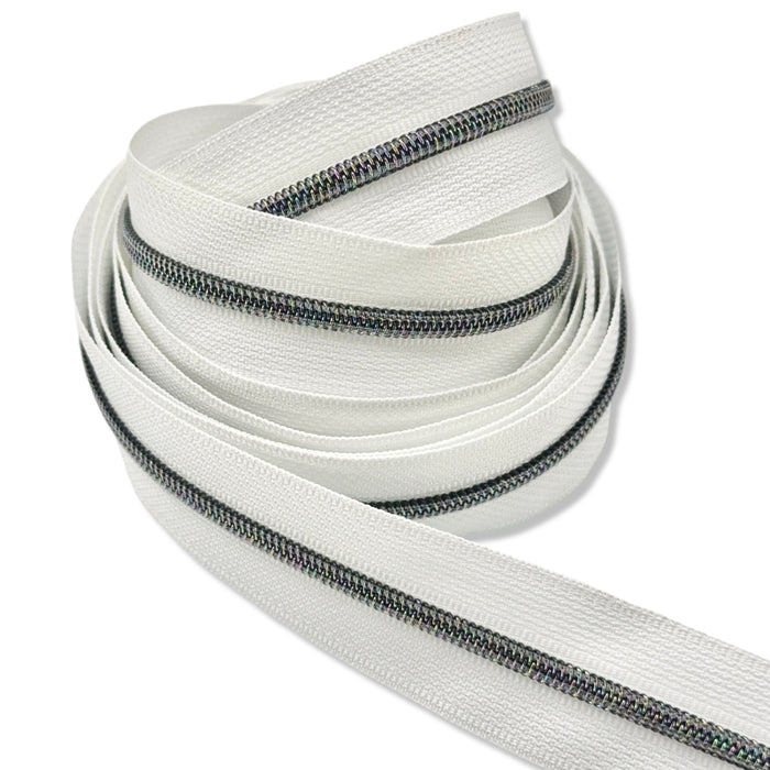 White | #3 Midnight Rainbow Zipper by the Yard - 5 Yard Singles