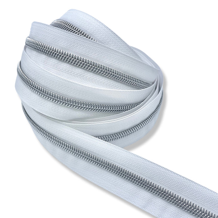 White | #5 Nickel Zipper by the Yard - 5 yard Singles