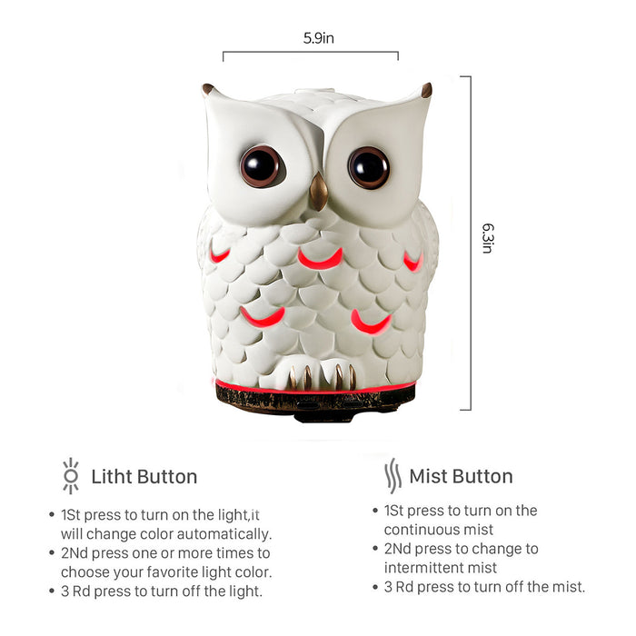 White Owl Essential Oil Diffuser 7 Colors LED Lights for Home