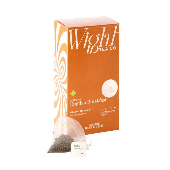Wight Tea Co. English Breakfast tea packaging on a white background.
