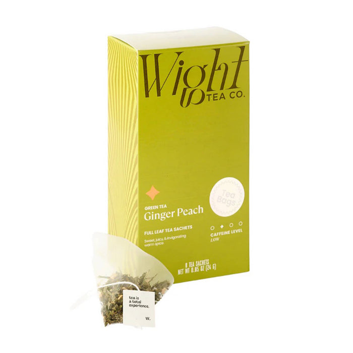 Wight Tea Co. Green Tea Ginger Peach package on a white background.