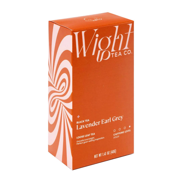 Wight Tea Co. Lavender Earl Grey tea box on a white background.