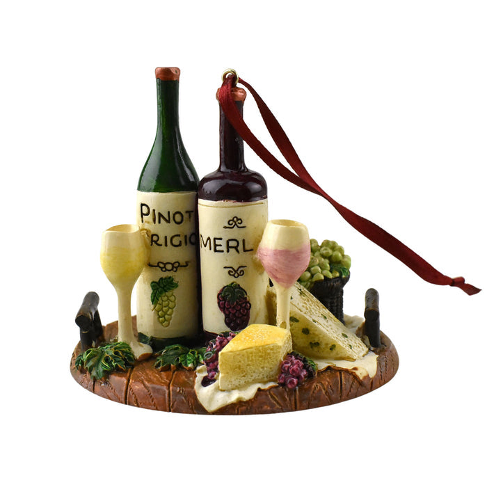 Wine and Cheese Tray Christmas Ornaments, 2-3/4-Inch, 3-Piece