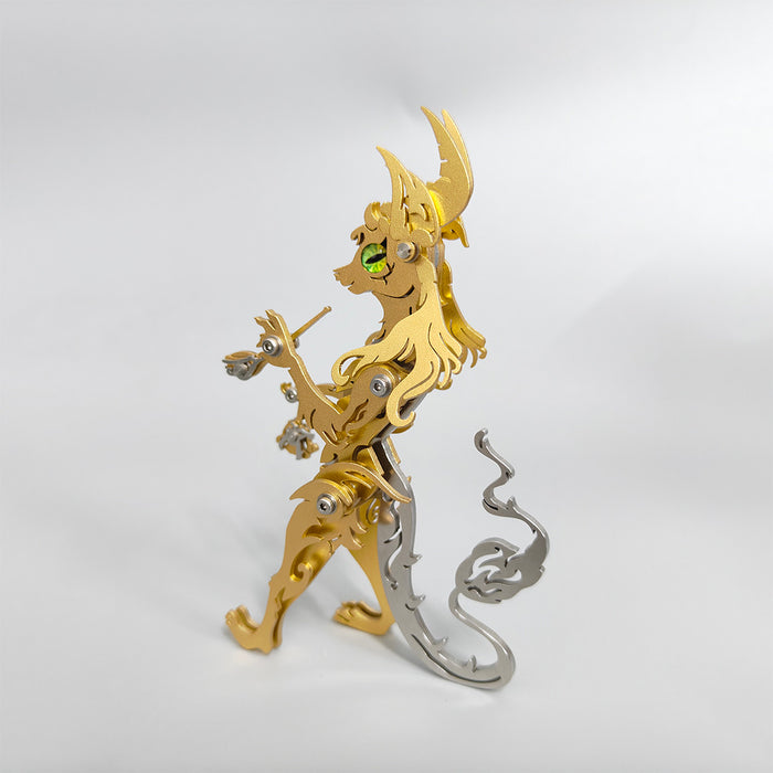 Witty Smiling Standing-up Cat with a Smoking Pipe Metal Model Kits
