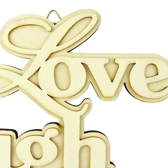 Wooden 3D DIY Craft Live Laugh Love Plaque with Hooks, 9-1/2-Inch