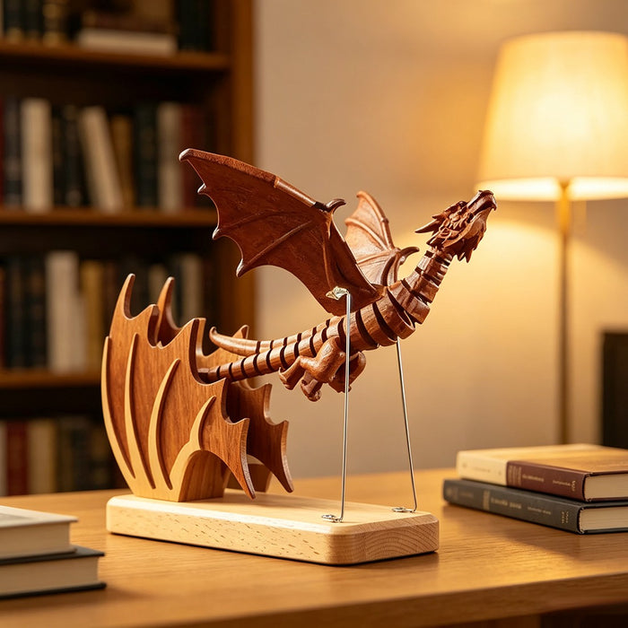 Wooden Western Dragon Mythical Creature Articulated Gothic Desktop Sculpture