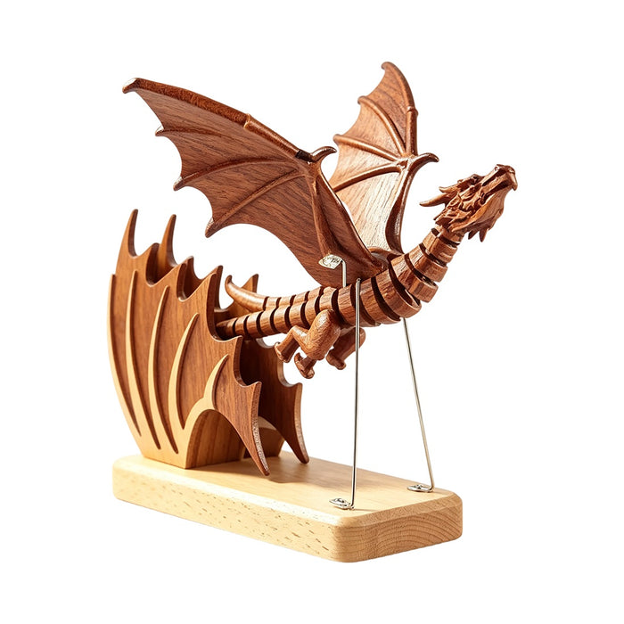 Wooden Western Dragon Mythical Creature Articulated Gothic Desktop Sculpture
