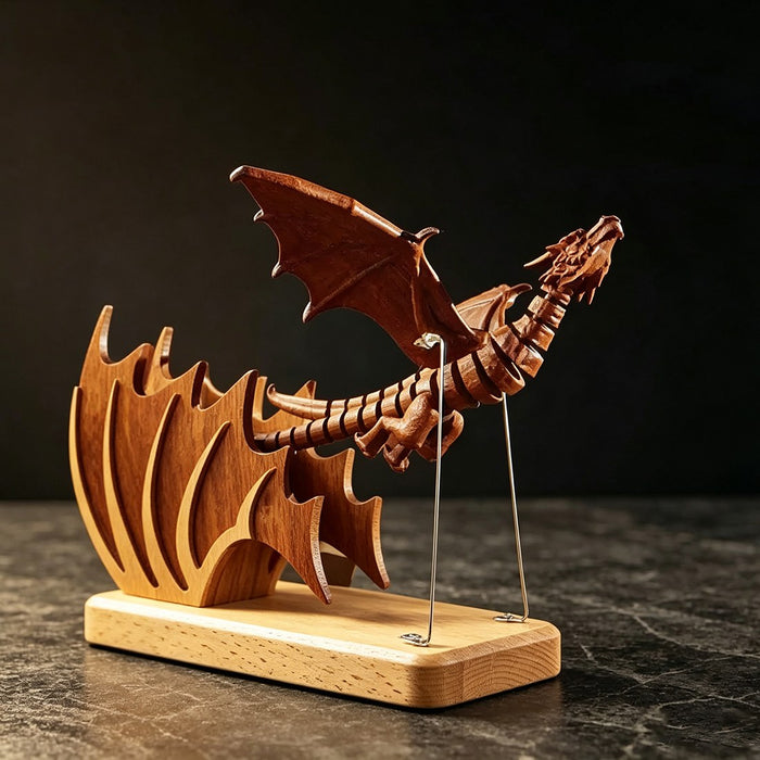 Wooden Western Dragon Mythical Creature Articulated Gothic Desktop Sculpture