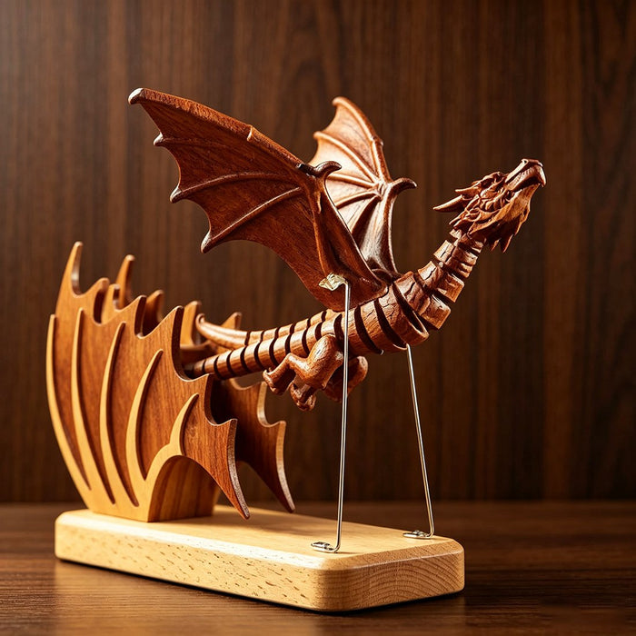 Wooden Western Dragon Mythical Creature Articulated Gothic Desktop Sculpture
