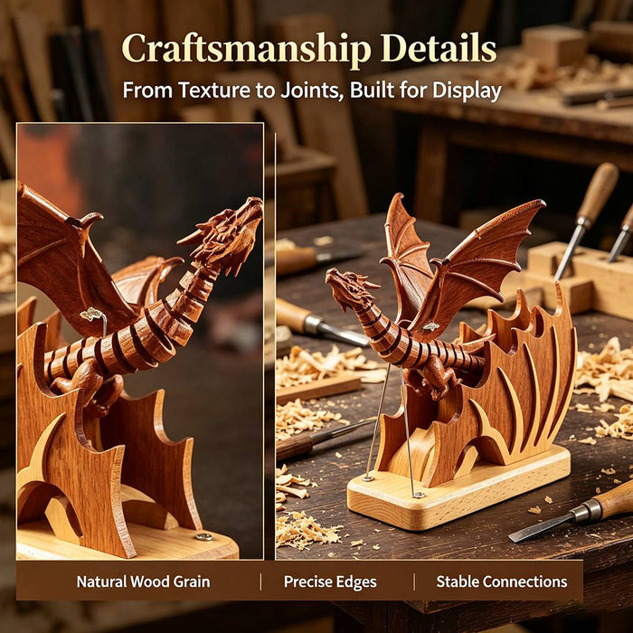 Wooden Western Dragon Mythical Creature Articulated Gothic Desktop Sculpture