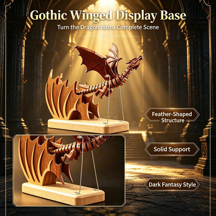 Wooden Western Dragon Mythical Creature Articulated Gothic Desktop Sculpture