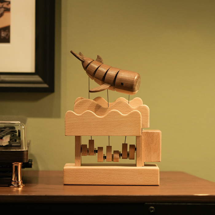 Wooden Whale Kinetic Sculpture Handmade Dynamic Marine Animal Model Desktop Relaxation Decor Non Music Box