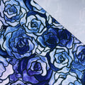 This printed WPCotton has roses that vary in shades of blue.