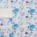 This printed WPCotton has roses and flowers in bright shades of blue, pink, and green.