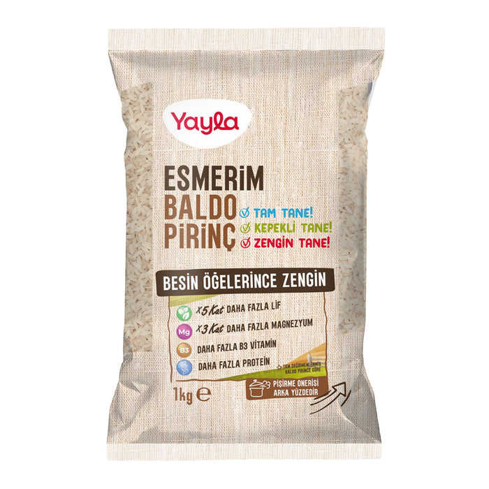 Yayla Esmerim Baldo Rice is a premium-quality brown Baldo rice, known for its plump grains and rich texture.