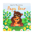 Board book cover of 'You're My Little Papa Bear' with two bears embracing in a forest setting, on a white background.