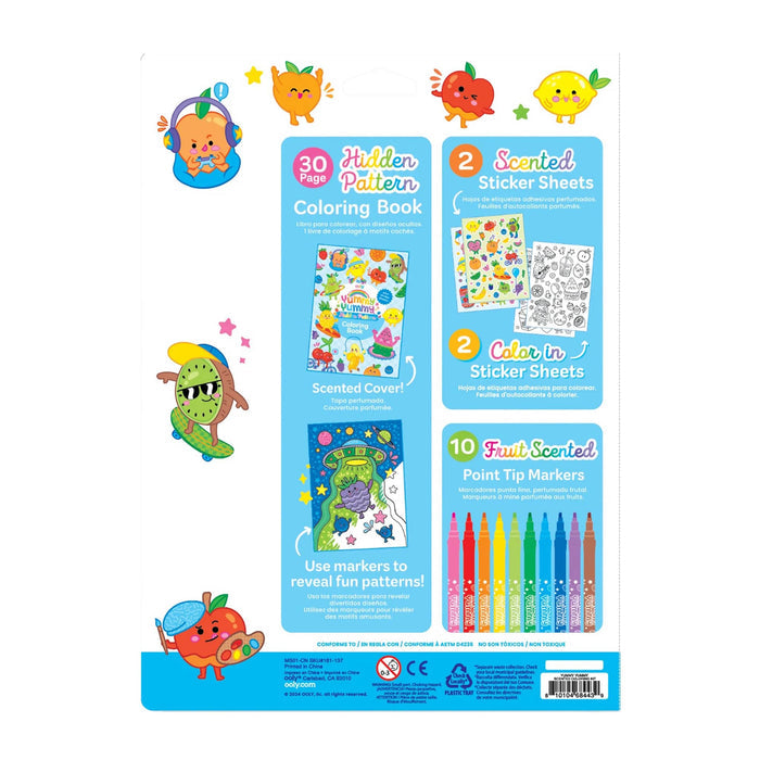 Ooly Yummy Yummy Fruit Scented Coloring Kit in box packaging, back view, on a plain white background.