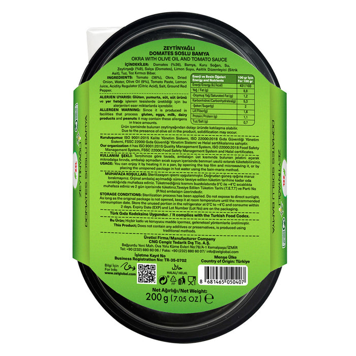 Zel Olive Oil Okra with Tomato Sauce brings a classic Turkish home-style dish to your table in a convenient ready-to-enjoy format.