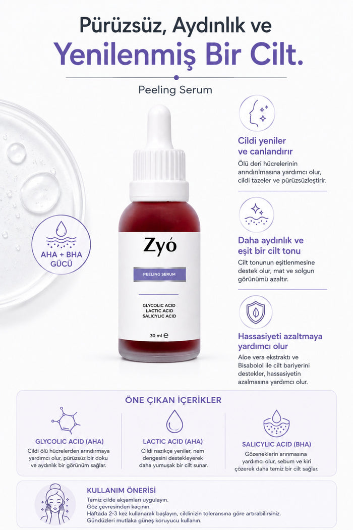 Zyo AHA 10% + BHA 2% Red Peeling Serum is a powerful weekly exfoliating treatment designed to refine skin texture, even out tone, and reduce the appearance of pores and blackheads.